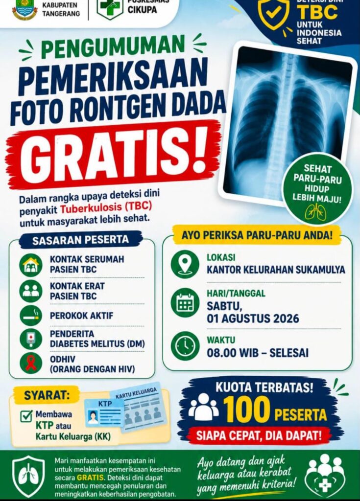 Pemeriksaan Foto Rontgen Dada Gratis untuk Deteksi Dini TBC di Kelurahan Sukamulya 2370818 735x1024