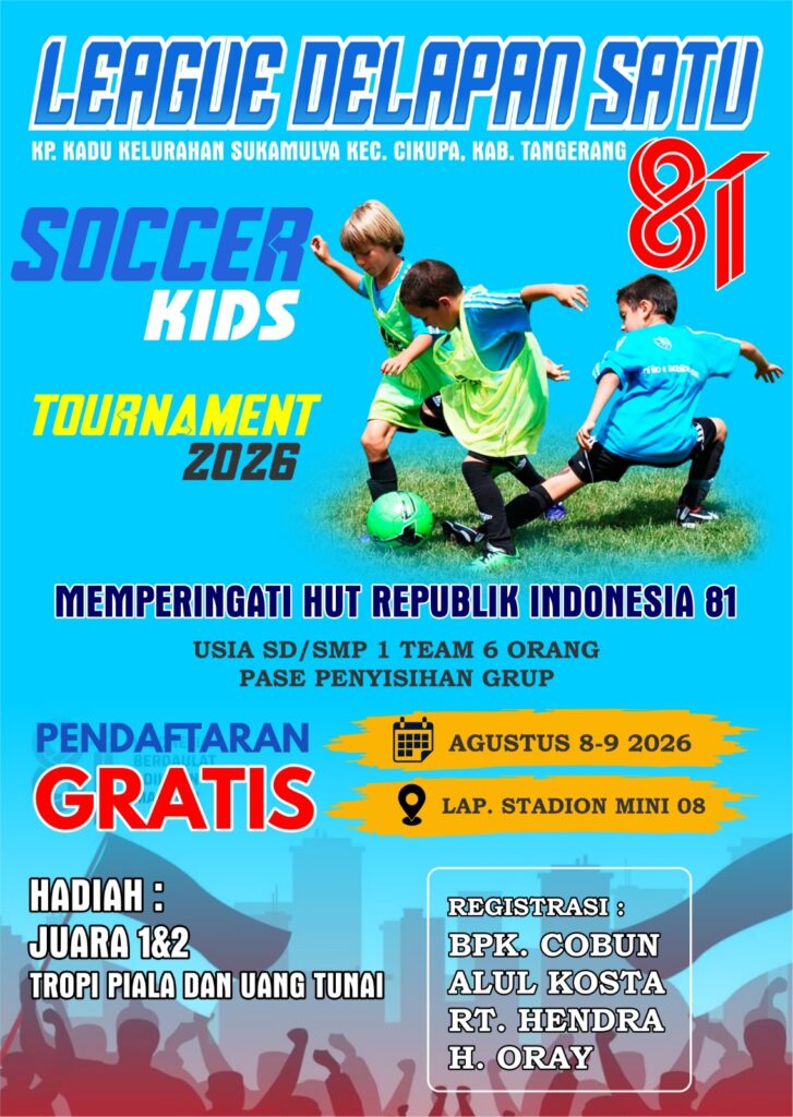 Saksikan dan Ramaikan! KP Kadu Kelurahan Sukamulya Gelar "League Delapan Satu Soccer kids" Sambut HUT RI Ke-81 di Stadion Mini Cikupa 2380911 727x1024